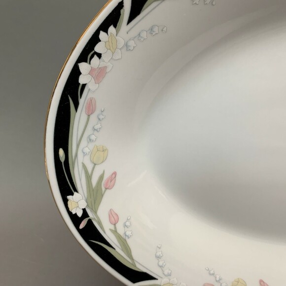 Crown Ming Michelle Oval Platter Plate Gold Trim Multicolor Floral Black Band - Picture 2 of 5